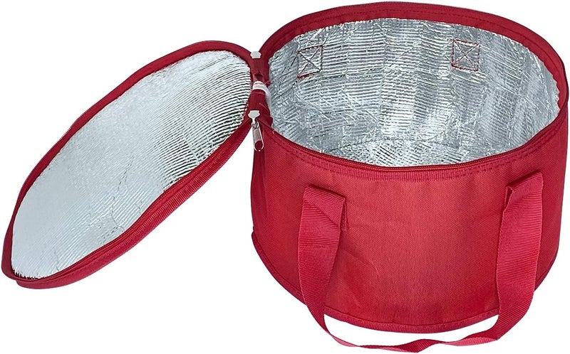 Yalin 2 Pack 12.5X7.8 Inch Round Lunch Bags, Insulated Thermal Pastry and Pie Carrier, Reusable Cake Cooler and Casserole Carrier Bags for Potluck, Picnics Food Delivery (Red Color) - Image 3