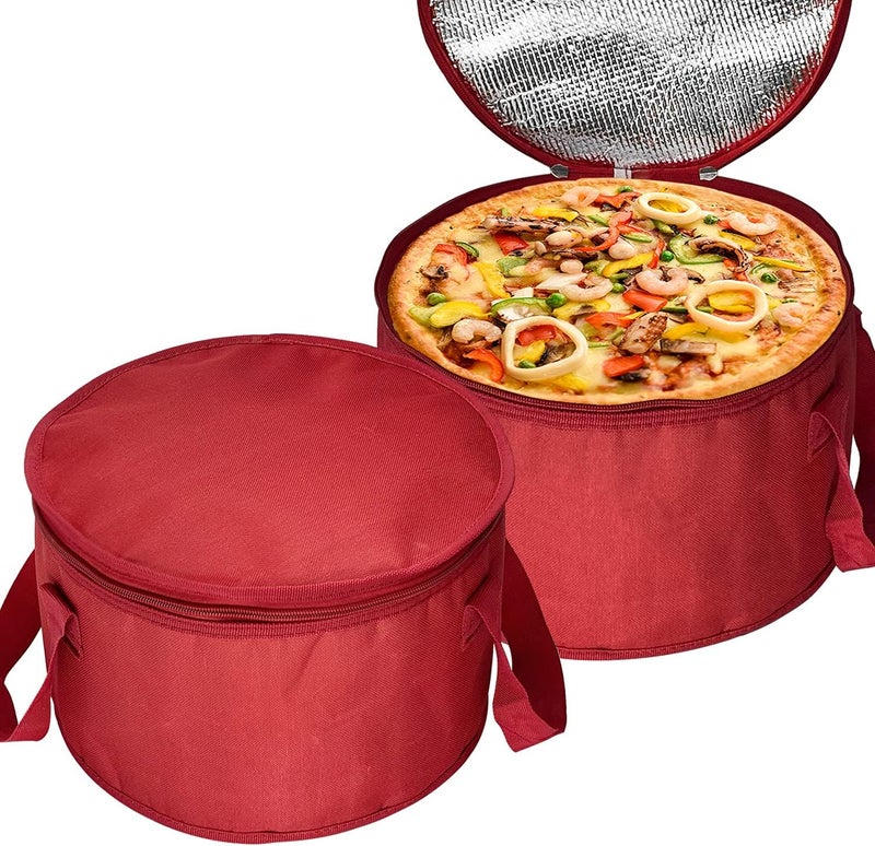 Yalin 2 Pack 12.5X7.8 Inch Round Lunch Bags, Insulated Thermal Pastry and Pie Carrier, Reusable Cake Cooler and Casserole Carrier Bags for Potluck, Picnics Food Delivery (Red Color) - Image 1