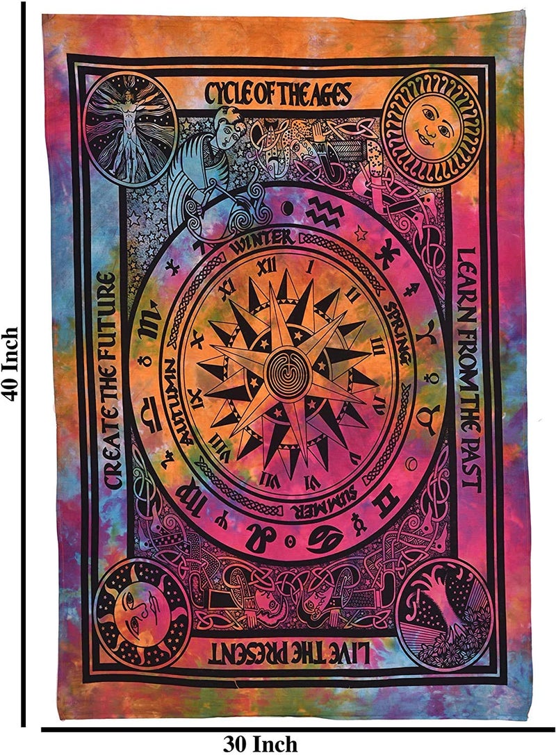Doraya Psychedelic English Rashi Tie Dye Mandala Tapestry Hippie Hippy Celestial Wall Hanging Indian Bohemian Tapestries Multicolour Twin 54x84 Inches - Image 3