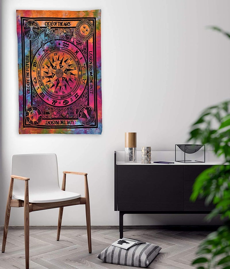 Doraya Psychedelic English Rashi Tie Dye Mandala Tapestry Hippie Hippy Celestial Wall Hanging Indian Bohemian Tapestries Multicolour Twin 54x84 Inches - Image 4
