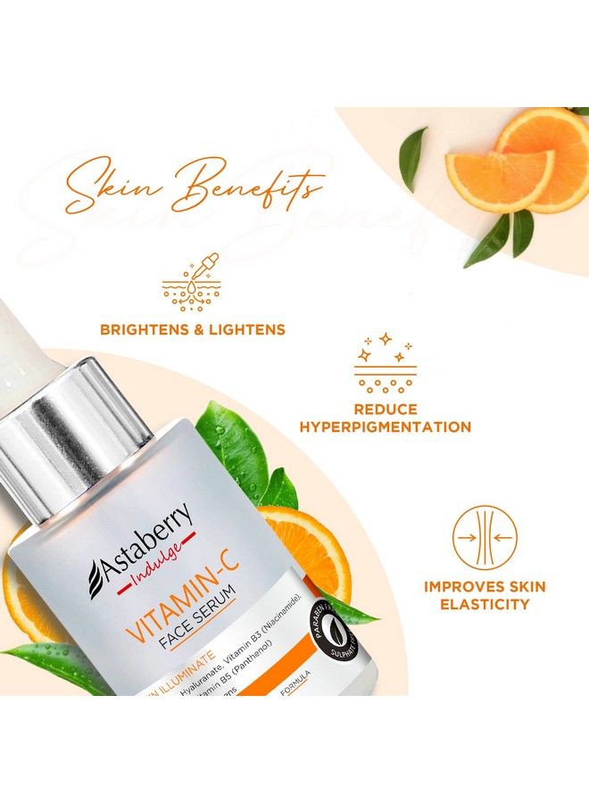 Astaberry Indulge Vitamin C Face Serum For Skin Illuminate 30Ml Brightens & Lightens; Reduces Hyperpigmentation; Improves Skin Elasticity; With Bio Hyaluranate; Vitamin B3; Vitamin E - Image 4