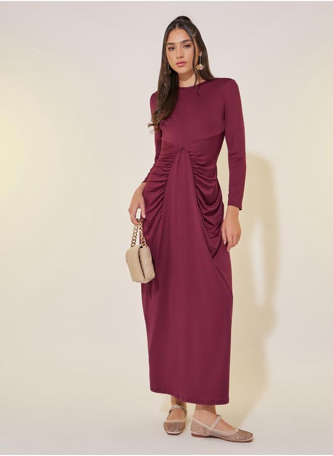 Take Two Burgundy Ruched Bodice Dress  - Image 1
