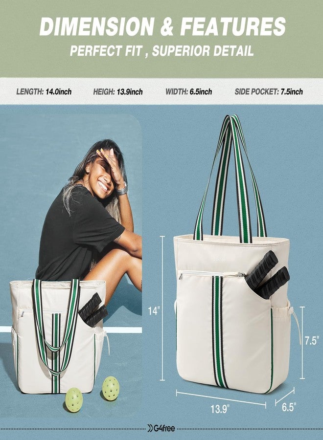 G4Free Pickleball Bag, Pickleball Tote Bag for Women Men, External Ball Bag with Shoe Compartment & Paddle Cover Pocket,Beige&Green - Image 2
