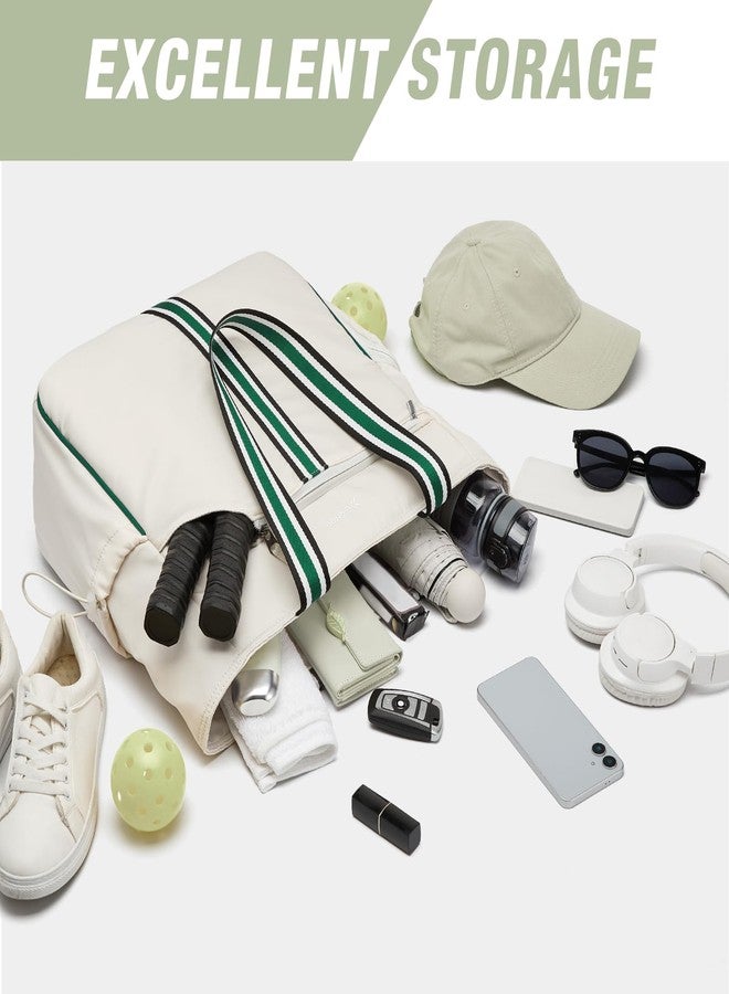 G4Free Pickleball Bag, Pickleball Tote Bag for Women Men, External Ball Bag with Shoe Compartment & Paddle Cover Pocket,Beige&Green - Image 4