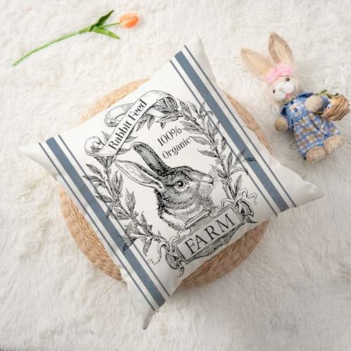 Faromily Vintage Farmhouse Bunny Throw Pillow Covers Retro Farm Rabbit Feed Home Décor Throw Pillow Case Cushion Cover 18" X 18" Set of 2 (Vintage Rabbit) - Image 2