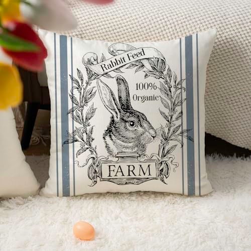 Faromily Vintage Farmhouse Bunny Throw Pillow Covers Retro Farm Rabbit Feed Home Décor Throw Pillow Case Cushion Cover 18" X 18" Set of 2 (Vintage Rabbit) - Image 3