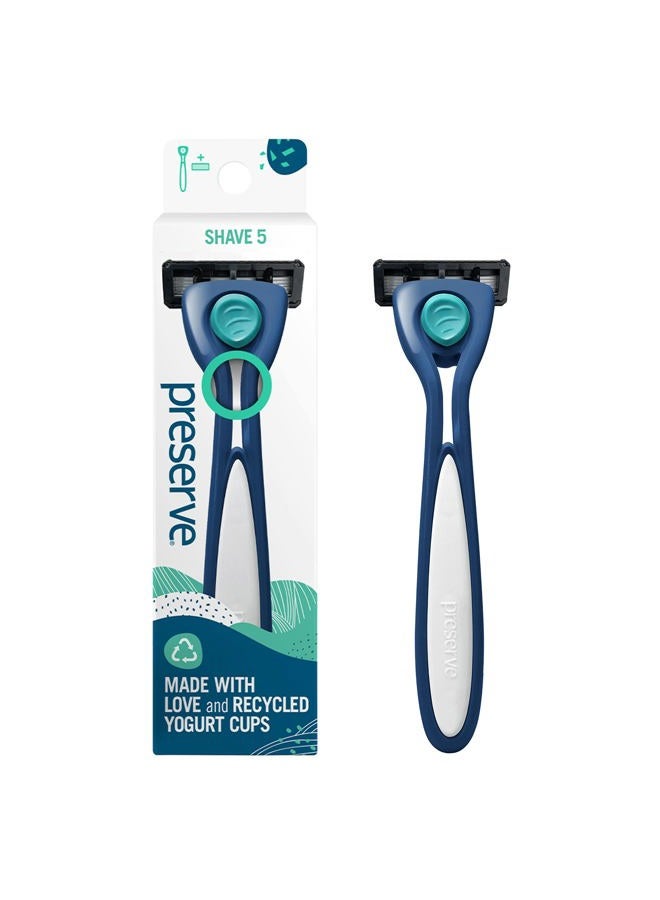 Preserve Shave 5 Five Blade Refillable Razor, Made from Recycled Materials, Navy Blue - Image 1
