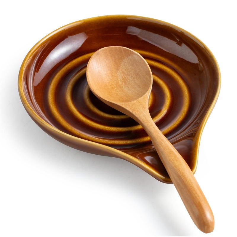 LAUCHUH Spoon Rest, 5 inches Large Ceramic Spoon Rest for Stove Top Cooking Spoon Holder for Kitchen Counter Spatula Holder for Tongs, Ladle, Fork, Heat-Resistant, Dark Brown - Image 1