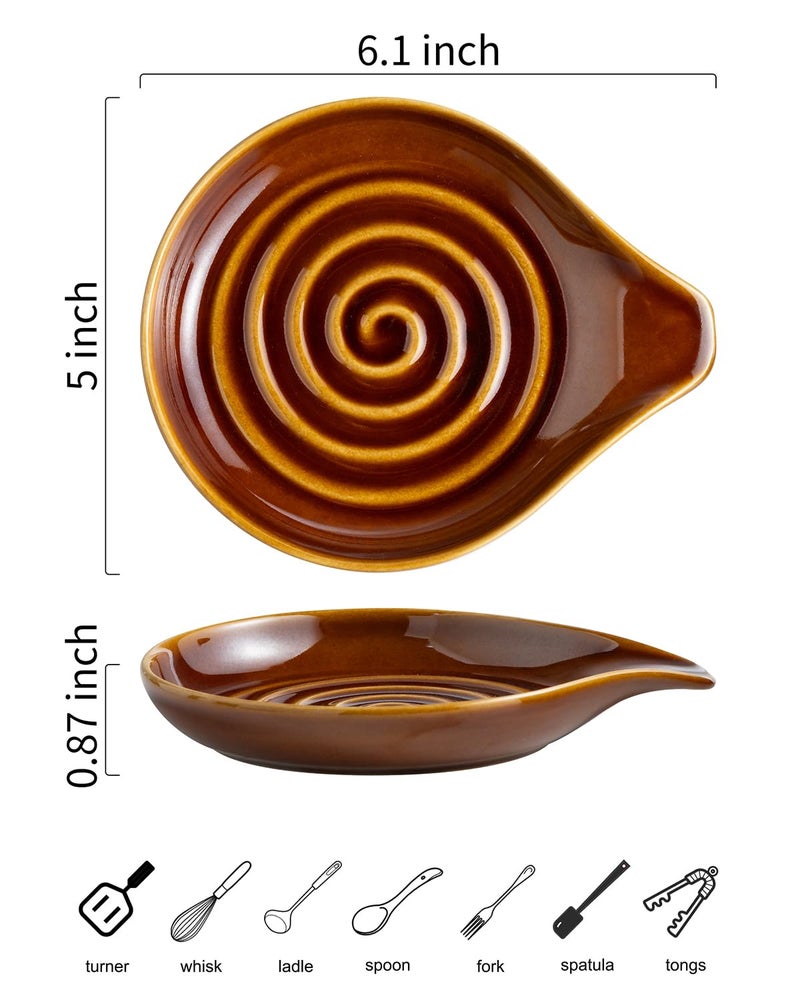 LAUCHUH Spoon Rest, 5 inches Large Ceramic Spoon Rest for Stove Top Cooking Spoon Holder for Kitchen Counter Spatula Holder for Tongs, Ladle, Fork, Heat-Resistant, Dark Brown - Image 2