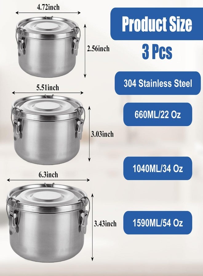 QTLCOHD 3 Pcs 22 Oz / 34 Oz / 54 Oz Stainless Steel Food Storage Containers, Airtight Bento Lunch Boxes, Leak-Proof Deli Containers with Lids for Camping Trips Picnic Snacks Soups Salads Leftovers - Image 2