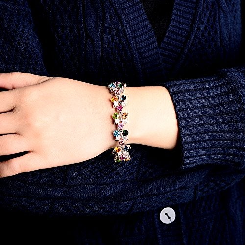 RIZILIA Tennis Bracelet & Round Cut CZ [Multi-color Cubic Zirconia] in White Gold Plated, 7" - Image 5