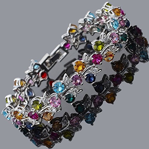 RIZILIA Tennis Bracelet & Round Cut CZ [Multi-color Cubic Zirconia] in White Gold Plated, 7" - Image 3