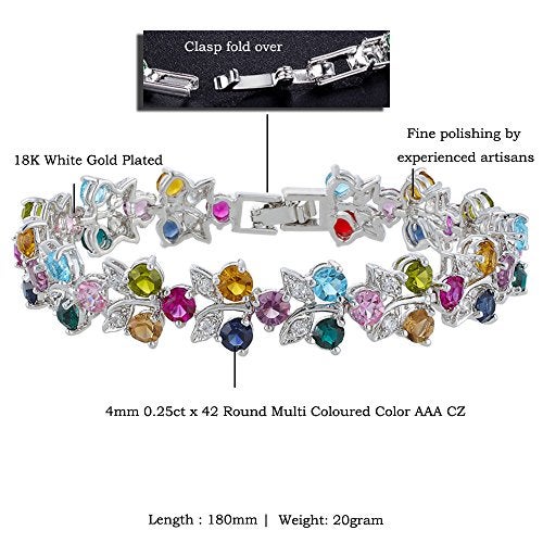 RIZILIA Tennis Bracelet & Round Cut CZ [Multi-color Cubic Zirconia] in White Gold Plated, 7" - Image 2