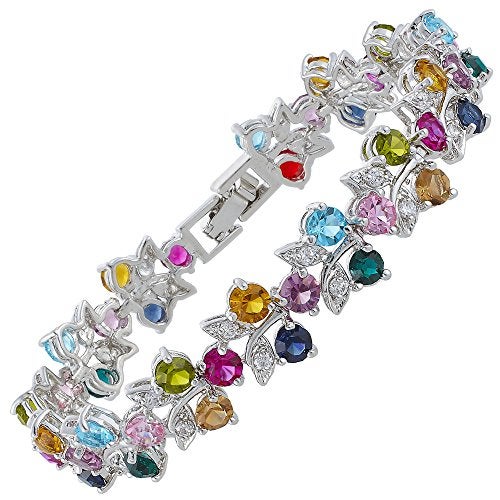 RIZILIA Tennis Bracelet & Round Cut CZ [Multi-color Cubic Zirconia] in White Gold Plated, 7" - Image 1