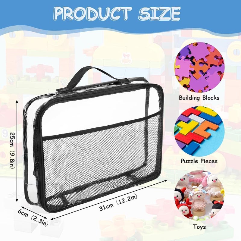 hotut PVC Toy Storage Bags,4Pcs Large PVC Storage Organizer Bags with Mesh Side Pockets,Clear Double Zipper Organizing Bags with Handle,Blocks Board Game Storage Organizer Case for Toys,Game Pieces - Image 2