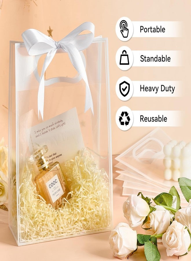 Ohuimrt 12 Pack Clear Plastic Gift Bags with Handles, Reusable Bachelorette Party Favor Bags with Ribbon for Birthday, Wedding, Small Business, 10.2 x 7.1 x 3.1 Inch (White) - Image 4