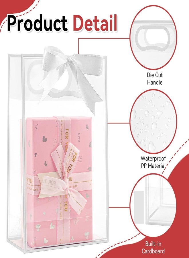 Ohuimrt 12 Pack Clear Plastic Gift Bags with Handles, Reusable Bachelorette Party Favor Bags with Ribbon for Birthday, Wedding, Small Business, 10.2 x 7.1 x 3.1 Inch (White) - Image 3