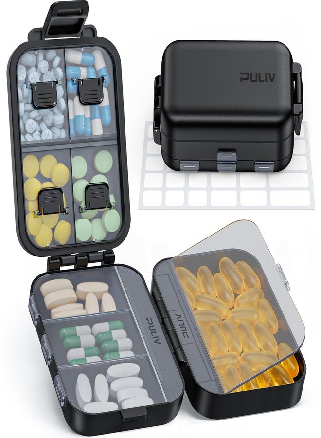 PULIV Travel Pill Organizer with 3 Layers for Compact and Large Storage, Easy-to-Open Daily Pill Box Case, Portable Medication Organizer with 8 Compartments for Supplements, Vitamins, Fish Oils - Image 1