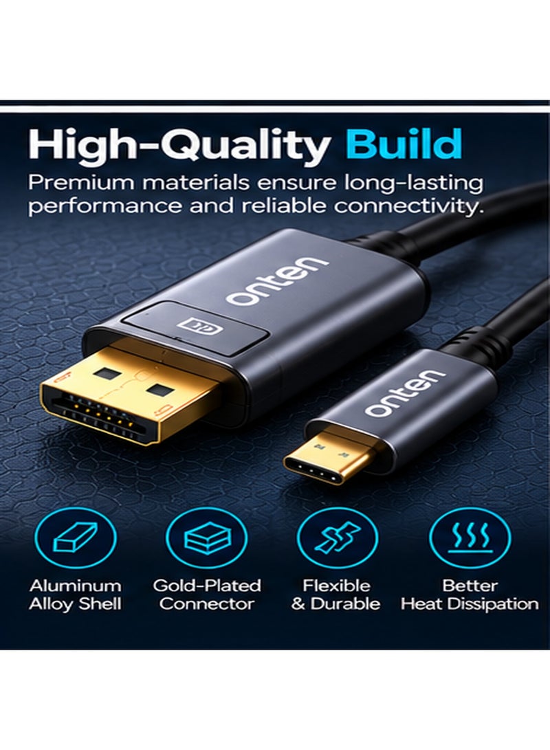 أونتن محول ONTEN OTN-UC103 من USB-C إلى DisplayPort (Type-C إلى DP 1.4)؛ يدعم دقة فائقة الوضوح ومعدل تحديث سلساً وفيديو فائق النقاء، ومثالي للاستخدام مع أجهزة الكمبيوتر المحمول (بما في ذلك MacBook) والحواسيب المكتبية والشاشات، وكذلك للألعاب وتحرير الفيديو والرسومات الاحترافية وإعدادات الشاشات المتعددة. - Image 4