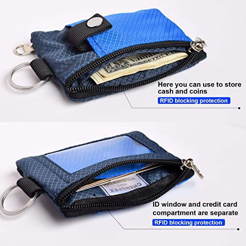 CHENSPRX Minimalist RFID Blocking Small Wallet with ID Window,WaterResistant Zip Id Case Wallet with Lanyard Keychain for Cards,Cash,Travel,Women,Men (Blue+Navy) - Image 4