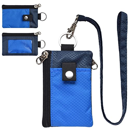 CHENSPRX Minimalist RFID Blocking Small Wallet with ID Window,WaterResistant Zip Id Case Wallet with Lanyard Keychain for Cards,Cash,Travel,Women,Men (Blue+Navy) - Image 1