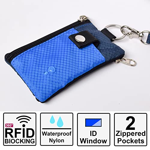 CHENSPRX Minimalist RFID Blocking Small Wallet with ID Window,WaterResistant Zip Id Case Wallet with Lanyard Keychain for Cards,Cash,Travel,Women,Men (Blue+Navy) - Image 2