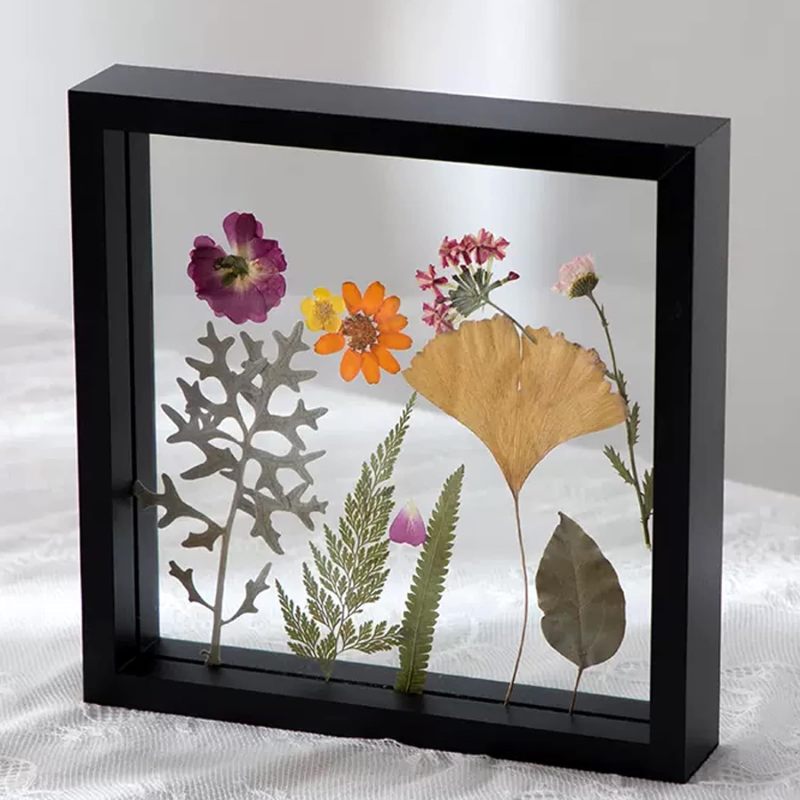 Wooden Photo Frame: Square 7 Inch Black - Double-Sided Real Glass, 360-Degree Rotatable Inner Frame for Tabletop Decoration - Image 1