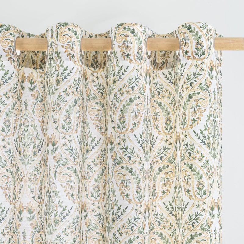 BGment Champagne Boho Curtains for Living Room - Linen Leaf Paisley Floral Pattern Light Filtering French Country Grommet Window Semi Sheer Drapes for Farmhouse, 2 Panels, 52 x 84 Inch - Image 1