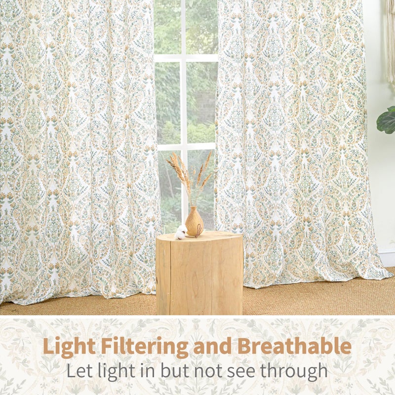 BGment Champagne Boho Curtains for Living Room - Linen Leaf Paisley Floral Pattern Light Filtering French Country Grommet Window Semi Sheer Drapes for Farmhouse, 2 Panels, 52 x 84 Inch - Image 4