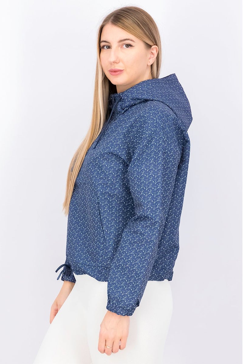 Mountain And Isles Women Hooded Long Sleeve Textured Rain Jacket, Navy - Image 2