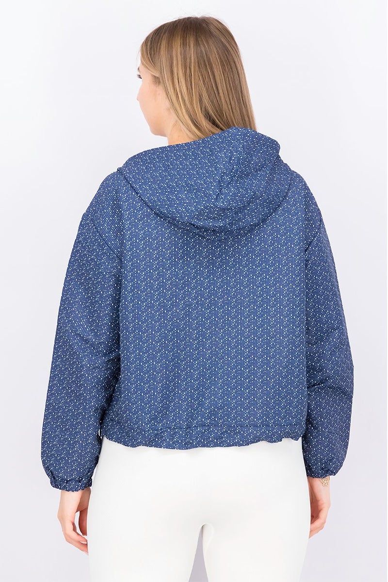 Mountain And Isles Women Hooded Long Sleeve Textured Rain Jacket, Navy - Image 3