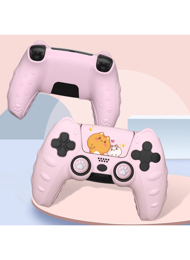 PS5 Handle Silicone Protective Cover Soft And Comfortable Cartoon Cute With Rocker Cap And Sticker Anti-pink Circle Ns Accessories-Product Color:Gray - Image 2