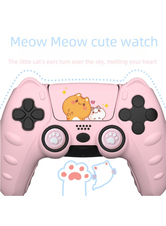 PS5 Handle Silicone Protective Cover Soft And Comfortable Cartoon Cute With Rocker Cap And Sticker Anti-pink Circle Ns Accessories-Product Color:Gray - Image 3