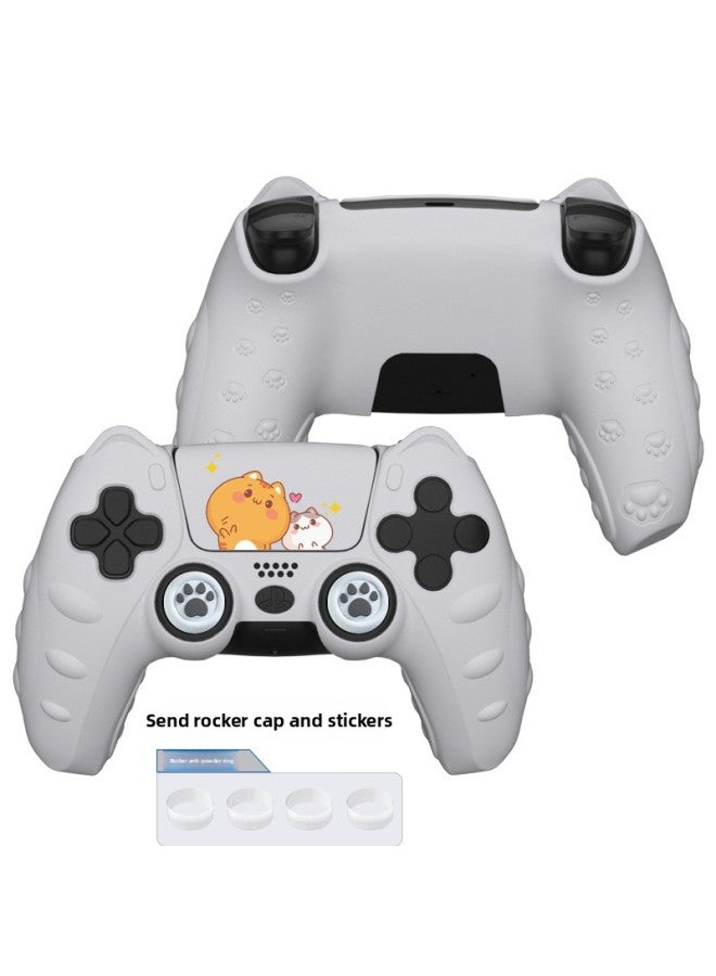 PS5 Handle Silicone Protective Cover Soft And Comfortable Cartoon Cute With Rocker Cap And Sticker Anti-pink Circle Ns Accessories-Product Color:Gray - Image 1
