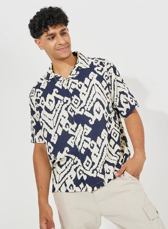 Styli Abstract Print Resort Collar Relaxed Fit Shirt