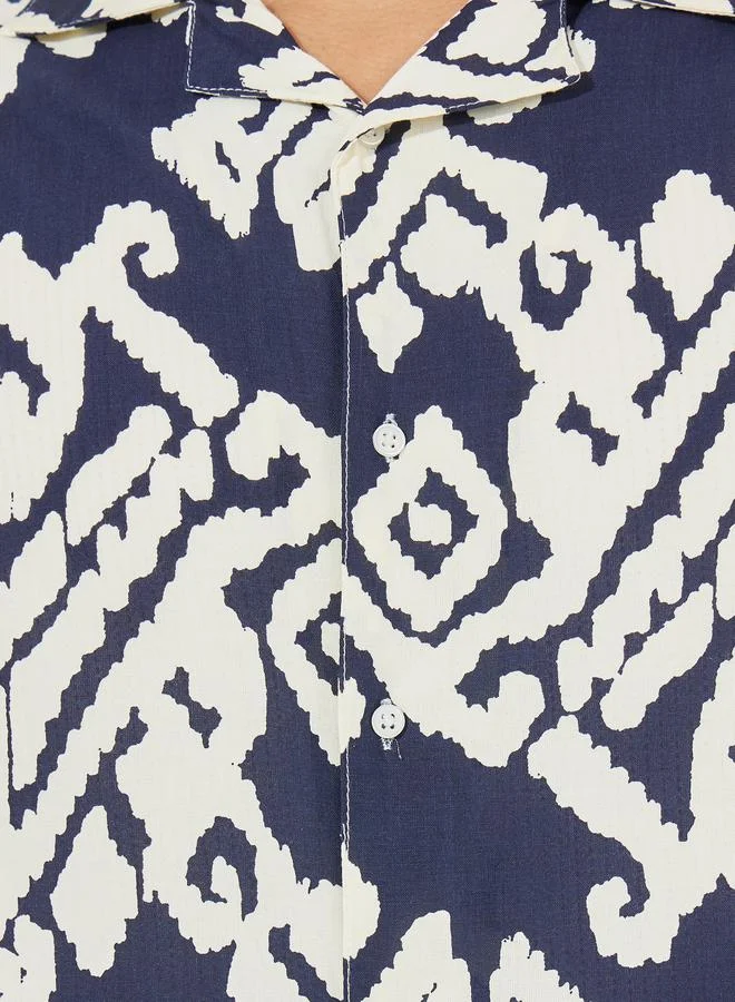 Styli Abstract Print Resort Collar Relaxed Fit Shirt