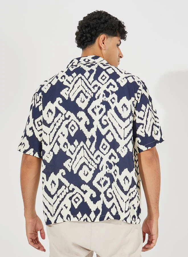 Styli Abstract Print Resort Collar Relaxed Fit Shirt