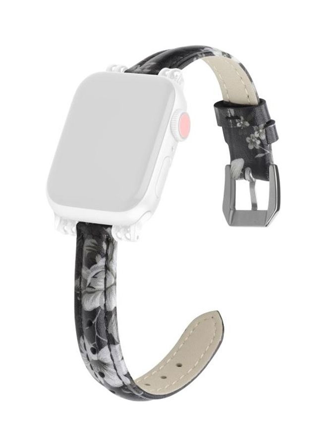 نيبمينينت سوار بديل من الجلد لخيط الخياطة لساعات سيريز 7/6/5/4/3/2/1/SE 41/40/38 زهور سوداء غبارية - Image 1