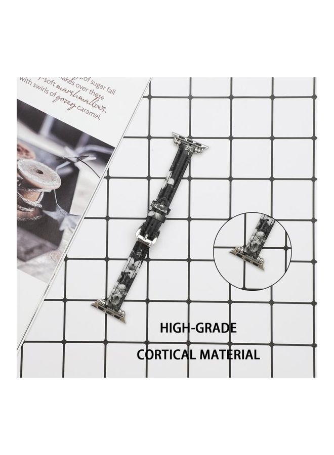 نيبمينينت سوار بديل من الجلد لخيط الخياطة لساعات سيريز 7/6/5/4/3/2/1/SE 41/40/38 زهور سوداء غبارية - Image 3