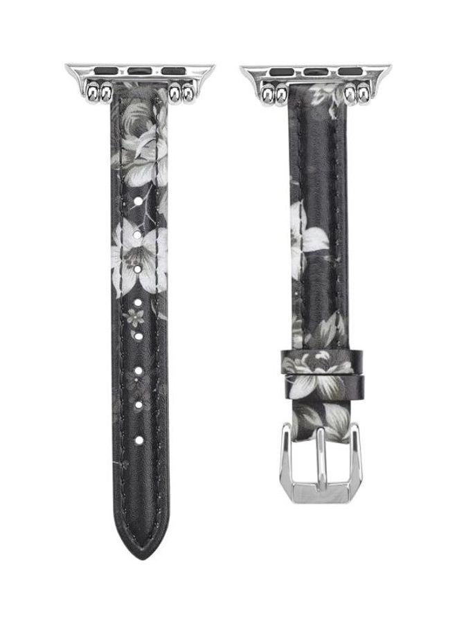 نيبمينينت سوار بديل من الجلد لخيط الخياطة لساعات سيريز 7/6/5/4/3/2/1/SE 41/40/38 زهور سوداء غبارية - Image 2