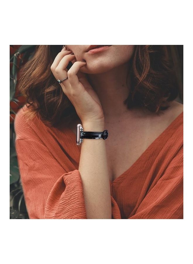 نيبمينينت سوار بديل من الجلد لخيط الخياطة لساعات سيريز 7/6/5/4/3/2/1/SE 41/40/38 زهور سوداء غبارية - Image 5