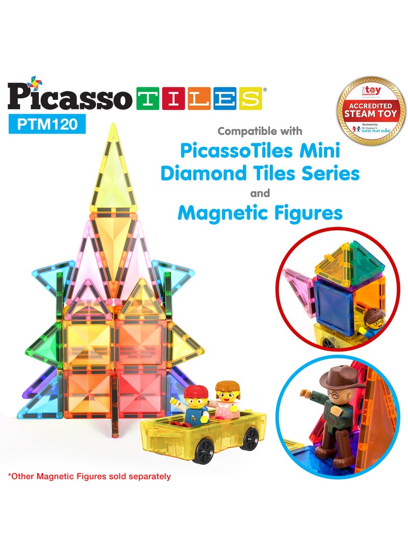 PicassoTiles Magnetic Tiles Mini Diamond With 2 Character + Car Truck 120 Pieces, Magnetic Tiles, Building Blocks, Educational Toy Set, Construction Building Kit For Child Brain Development  - Image 3