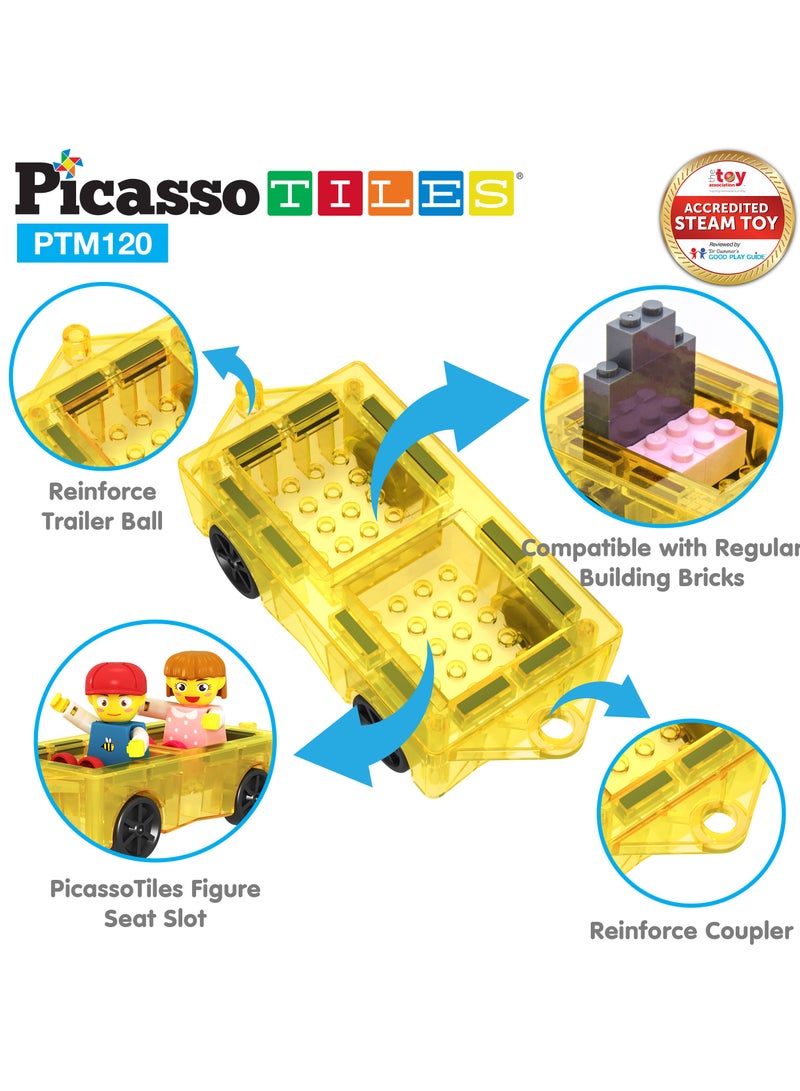 PicassoTiles Magnetic Tiles Mini Diamond With 2 Character + Car Truck 120 Pieces, Magnetic Tiles, Building Blocks, Educational Toy Set, Construction Building Kit For Child Brain Development  - Image 4