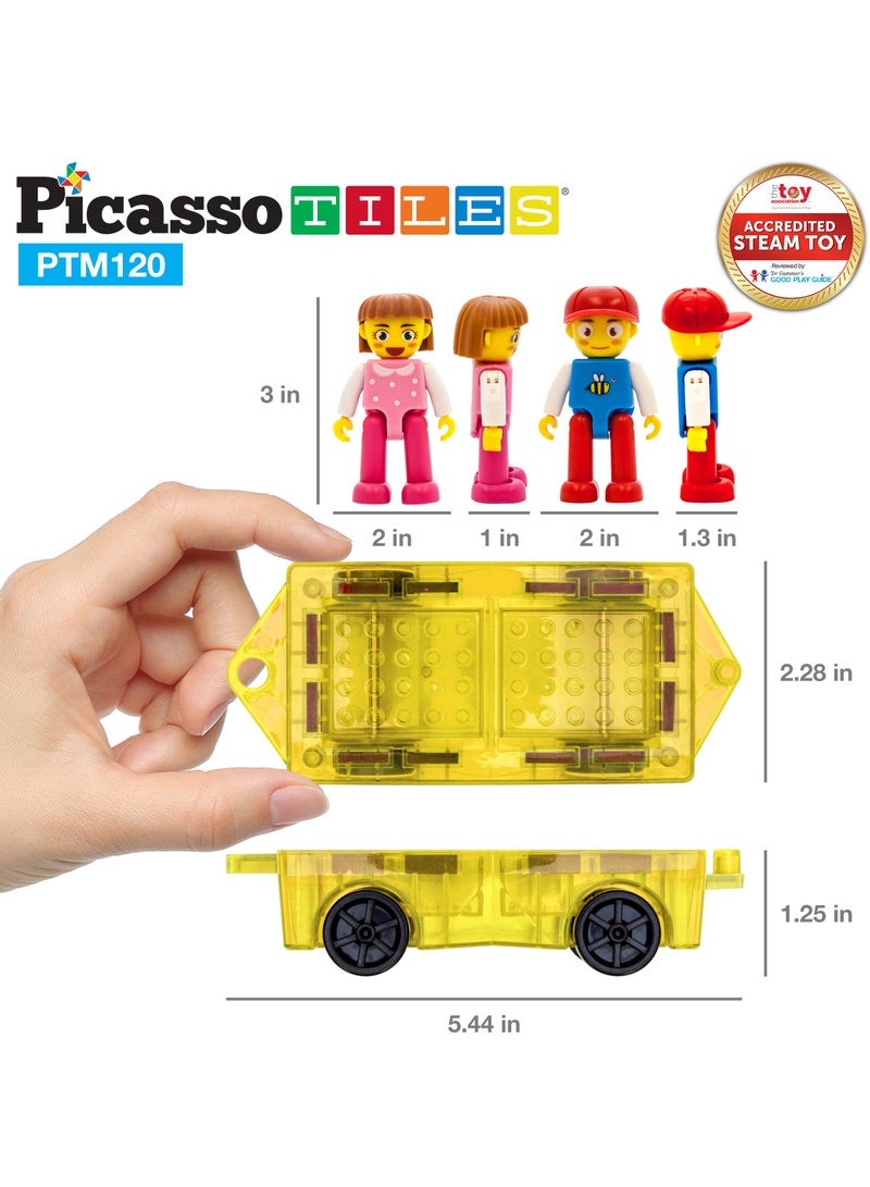 PicassoTiles Magnetic Tiles Mini Diamond With 2 Character + Car Truck 120 Pieces, Magnetic Tiles, Building Blocks, Educational Toy Set, Construction Building Kit For Child Brain Development  - Image 5