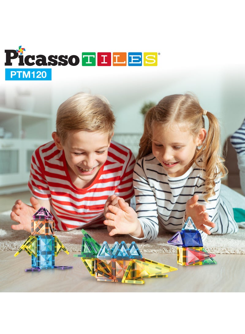 PicassoTiles Magnetic Tiles Mini Diamond With 2 Character + Car Truck 120 Pieces, Magnetic Tiles, Building Blocks, Educational Toy Set, Construction Building Kit For Child Brain Development  - Image 2