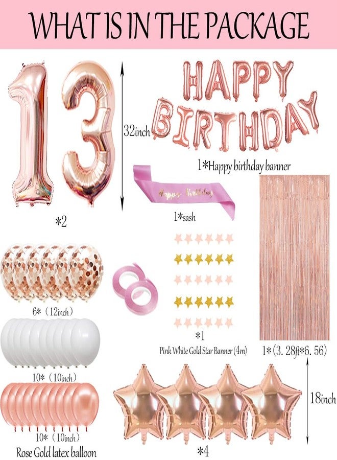 Fancypartyshop 13rd Birthday Decorations - Rose Gold Happy Birthday Banner and Sash with Number 13 Balloons Latex Confetti balloons Ideal for Girl and Women 13 Years Old Birthday Rose Gold - Image 2