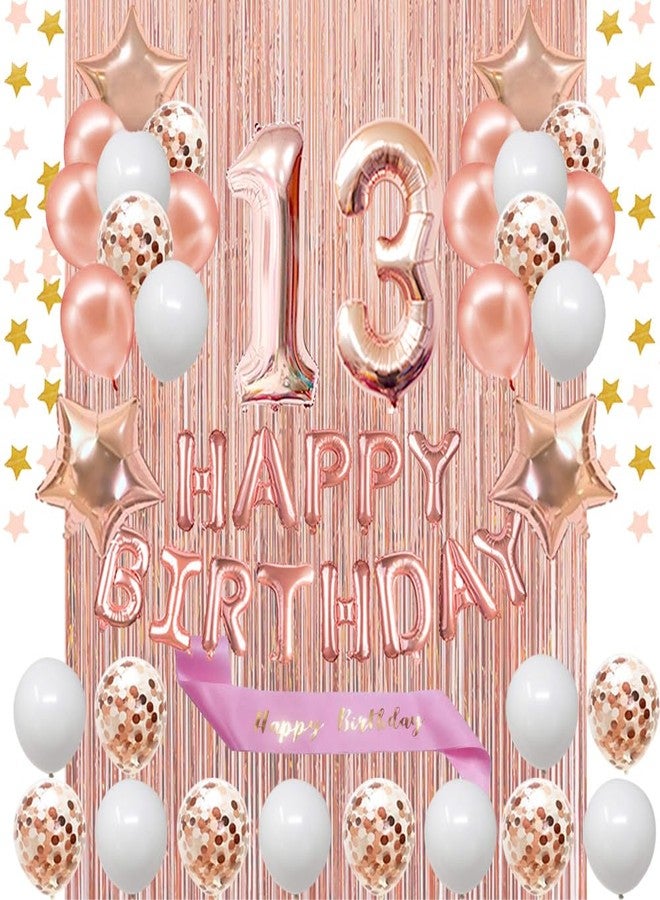 Fancypartyshop 13rd Birthday Decorations - Rose Gold Happy Birthday Banner and Sash with Number 13 Balloons Latex Confetti balloons Ideal for Girl and Women 13 Years Old Birthday Rose Gold - Image 1