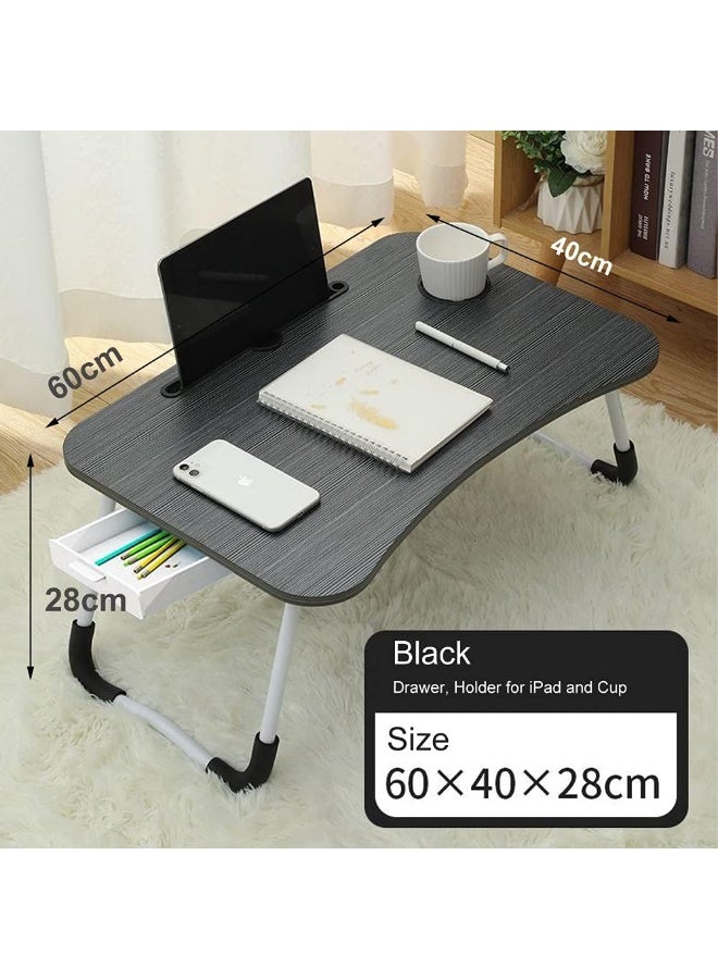 Generic Home Office Lap Desk with Storage Drawer, Cup and Phone Holder, Bed Tray Table, 23.6" Foldable Laptop Desk, Laptop Stand for Working, Writing, Gaming and Drawing - Image 2
