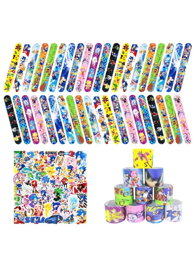 ILovhaprty 90pcs Sonic Party Favors, 40pcs Sonic & Friends Bracelets and 50pcs Sonic Stickers for Kids - Sonic Themed Party Favors for Sonic Birthday Party Supplies - Image 1