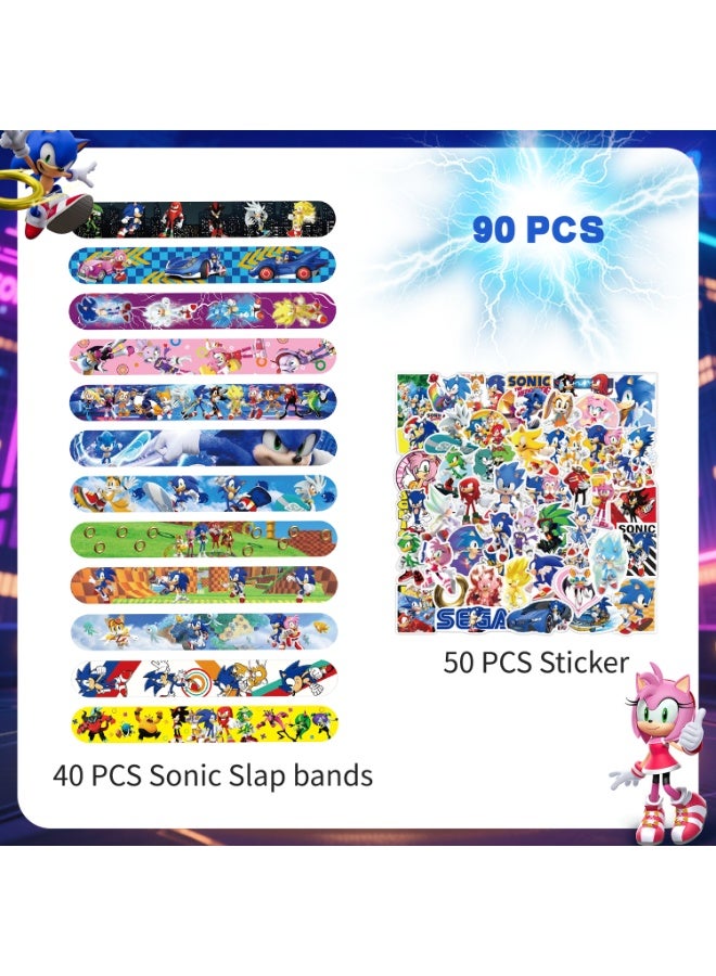 ILovhaprty 90pcs Sonic Party Favors, 40pcs Sonic & Friends Bracelets and 50pcs Sonic Stickers for Kids - Sonic Themed Party Favors for Sonic Birthday Party Supplies - Image 2